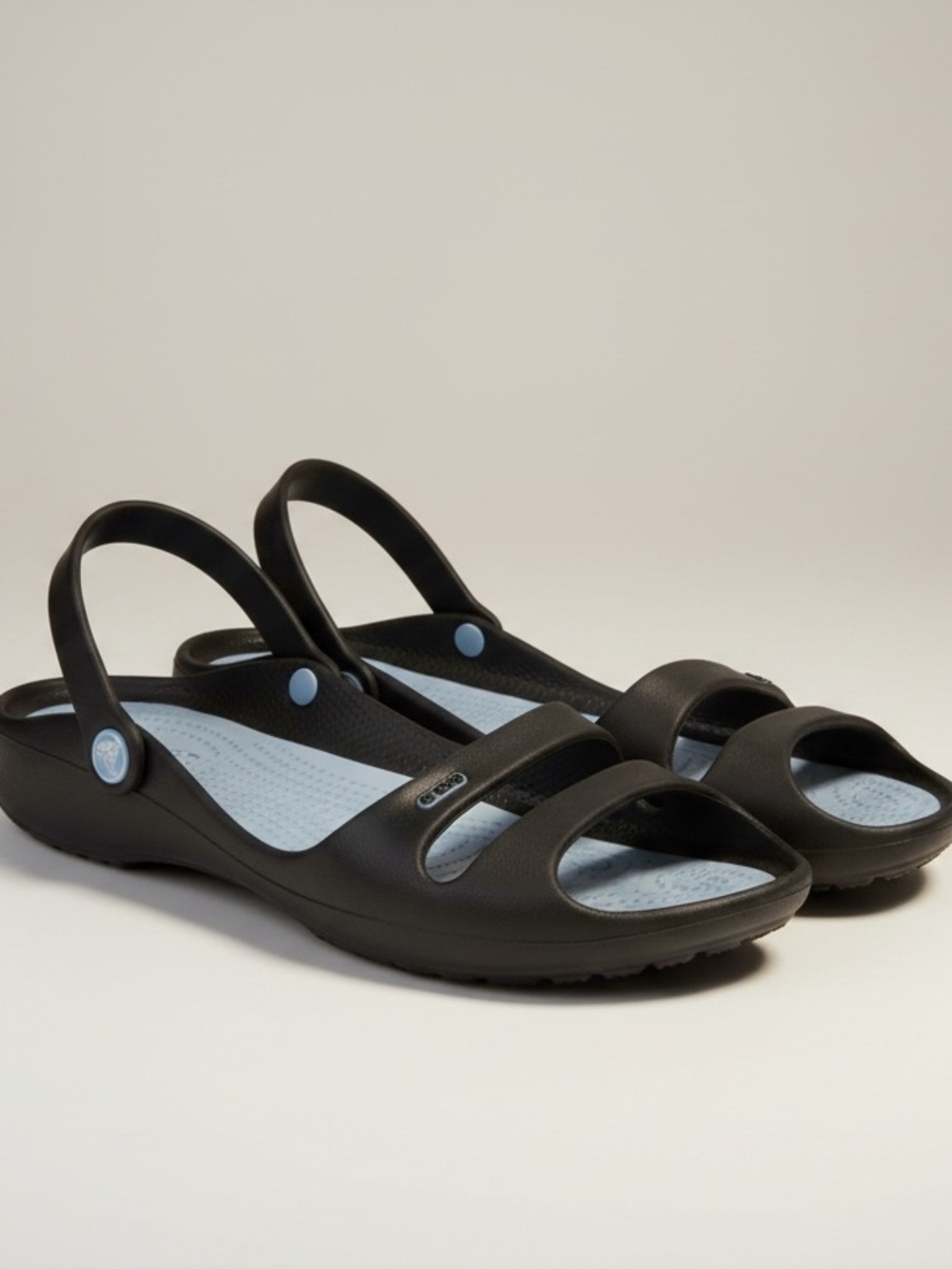 Crocs Cleo V Sandals Slides Sandals 9 Black Blue Slingback Slip-On Waterproof